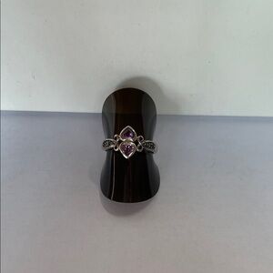 Elegant Purple Double Heart Gemstone Ring- STERLING